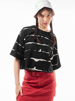 Bewakoof - Women's White & Black All Over Printed Oversized Short Top