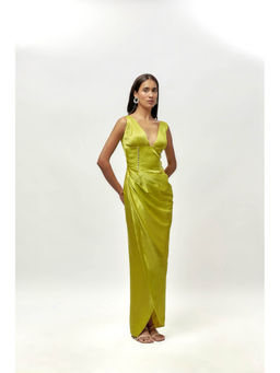 EMBLAZE - Neon Green Drape Embellished Gown