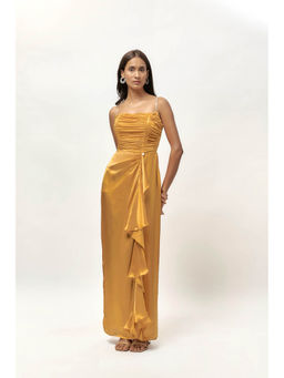 EMBLAZE - Golden Embellished Corset Drape Dress
