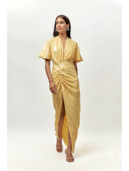 EMBLAZE - Yellow Sequin Drape Dress