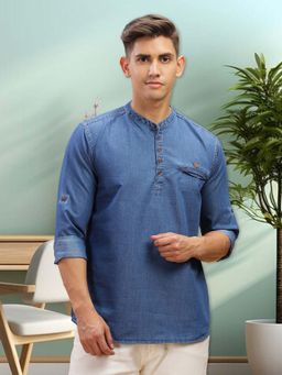 KUONS AVENUE - Men Indigo Solid Short Kurta