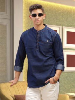 KUONS AVENUE - Men Blue Solid Short Kurta