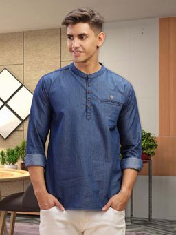 KUONS AVENUE - Men Blue Solid Short Kurta
