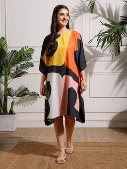 Aditi Wasan - Multicolor Abstract Printed Georgette Kaftan Dress