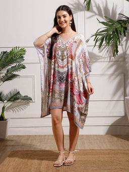 Aditi Wasan - Multicolor Printed Poly Silk Kaftan Dress