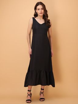 PURVAJA - Solid A-Line Black Flared Dress