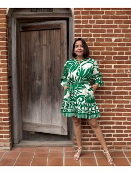 Label Tanvee - Green Tropical Palm Flounce Mini Dress