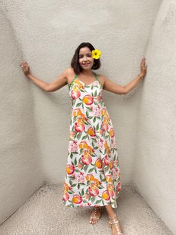 Label Tanvee - Tropical Off White Blossom Cotton Maxi Dress