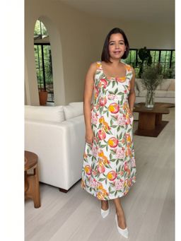 Label Tanvee - Tropical Off White Blossom Cotton Midi Dress