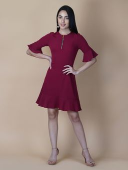RAASSIO - Women Burgundy A-Line Mini Dress