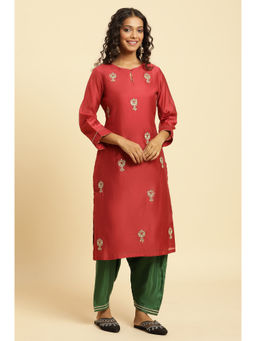 W - Women Brown Festive Floral Print Cotton Kurta With Straight Pant & Dupatta