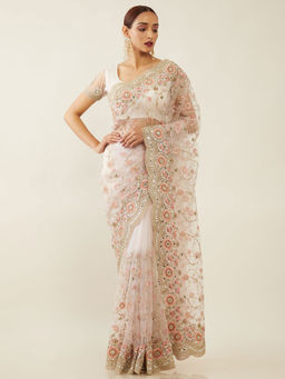 Soch - Embroidered Net Saree with Unstitched Blouse