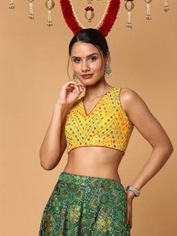 SALWAR STUDIO - Women Yellow Silk Blend Readymade Saree Blouse