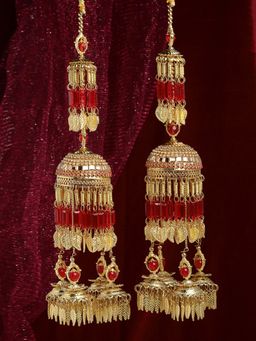 PANASH - Red and Gold Plated CZ Stone Studded Bridal Layered Kaleera