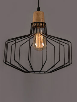 Homesake - Black Pitcher Cage Wood Pendant Light