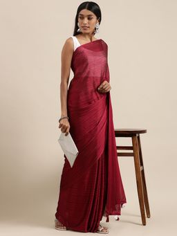 Akhilam - Womens Georgette Maroon Solid Celebrity Saree with Unstitched Blouse