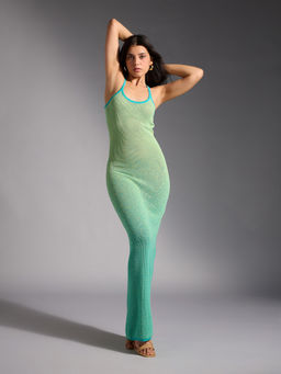 Twenty Dresses by Nykaa Fashion - Green and Blue Ombre Sleeveless Strappy Crochet Maxi Dress