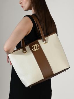 Lavie Signature - Womens Off White Tarrytown Colorblock Tote Bag (L)