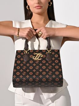 Lavie Signature - Mono Yuma Black Printed Satchel Bag with Detachable Strap