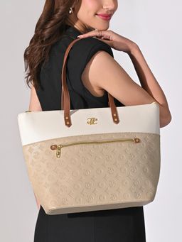 Lavie Signature - Colour block New York Tote Bag -Beige (Large)