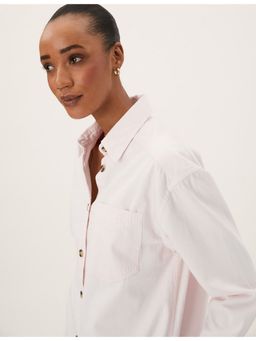 Marks & Spencer - Pink Denim Regular Fit Longline Shirt