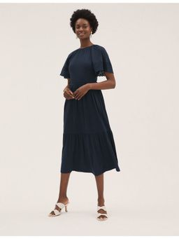 Marks & Spencer - Navy Pure Cotton Belted Midi Waisted Dress (Set of 2)