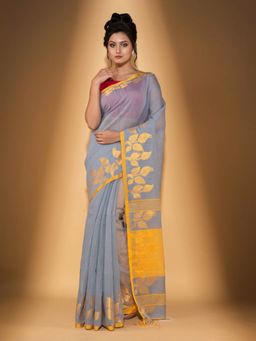 Beatitude - Grey Blended Cotton Woven Saree with Unstitched Blouse