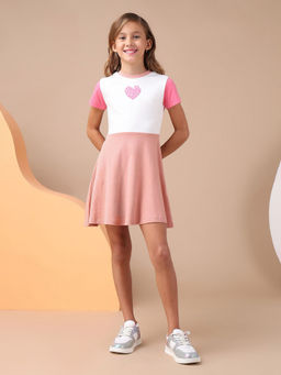 U.S. POLO ASSN. - Girls Peach Colorblocked Fit and Flare Dress