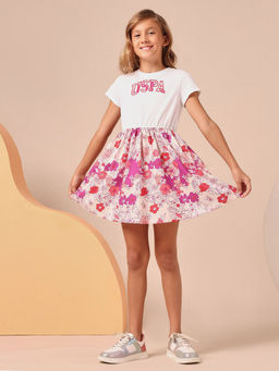 U.S. POLO ASSN. - Girls Floral Printed Fit and Flare Dress