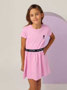 U.S. POLO ASSN. - Girls Pink Solid Fit and Flare Dress
