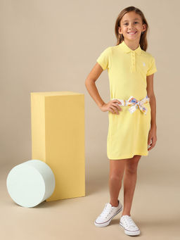 U.S. POLO ASSN. - Girls Yellow Solid A Line Polo Dress with Belt