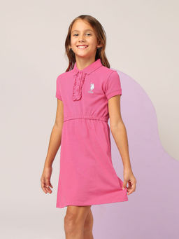U.S. POLO ASSN. - Girls Pink Cinched Waist Polo Dress