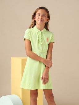 U.S. POLO ASSN. - Girls Green Cinched Waist Polo Dress
