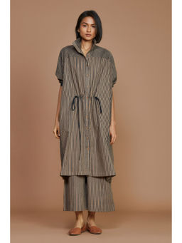 Mati - Brown with Charcoal Striped Kaftan Dress