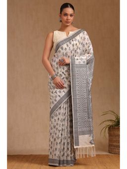 Soch - Women Black Tussar Printed Saree with Unstitched Blouse Piece