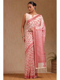 Soch - Women Red Tussar Printed Saree with Unstitched Blouse Piece