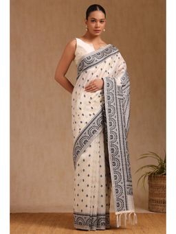 Soch - Women Black Tussar Woven Saree with Unstitched Blouse Piece