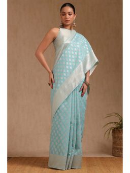 Soch - Women Blue Tussar Woven Saree with Unstitched Blouse Piece