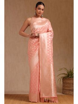 Soch - Women Peach Tussar Woven Saree with Unstitched Blouse Piece