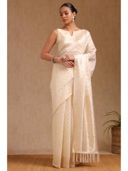 Soch - Women Cream Tussar Woven Saree with Unstitched Blouse Piece
