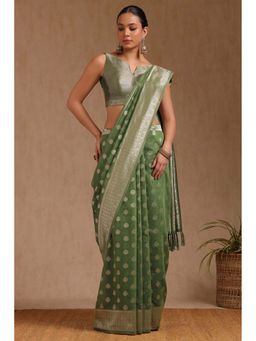 Soch - Women Green Tussar Woven Saree with Unstitched Blouse Piece