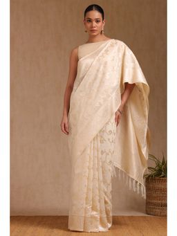 Soch - Women Cream Tussar Woven Saree with Unstitched Blouse Piece