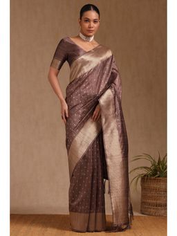 Soch - Women Brown Tussar Woven Saree with Unstitched Blouse Piece