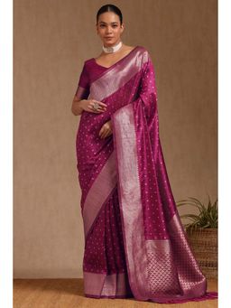 Soch - Women Pink Tussar Woven Saree with Unstitched Blouse Piece