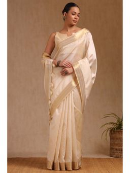 Soch - Women Cream Tussar Woven Saree with Unstitched Blouse Piece
