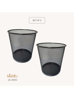 STOR - Ash Grey Round Mesh Trash Can - 11L Rust-Proof Metal Waste Bin (Pack of 2)
