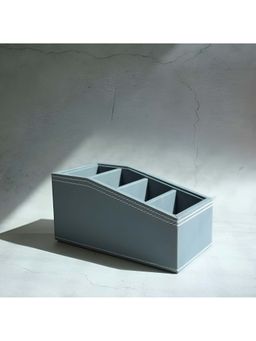 STOR - Powder Blue Pu Leather & Rattan Remote Control Organiser