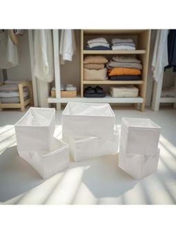 STOR - White Set Of 6 Foldable Washable Polyester Organizers (Pack of 6)