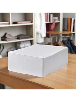 STOR - White Storage Organizer - Durable Polyester With Zip Lid, Foldable & Space-Saving