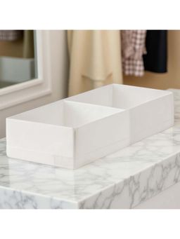 STOR - White Polyester Storage Organizer - 2 Compartments, Foldable & Washable